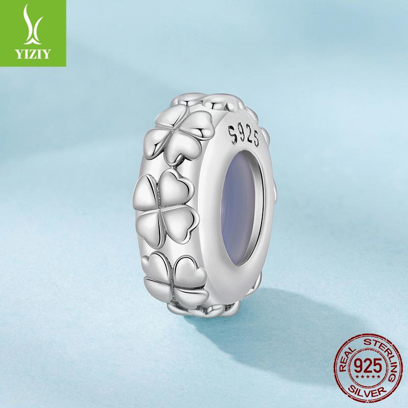 Four-Leaf Clover Silicone Positioning Bracelet Beads, Simple Leaf S925 Sterling Silver Beads Beads