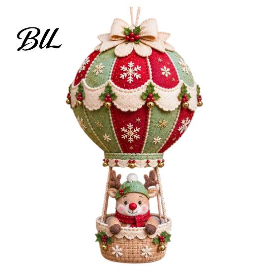 Cute Christmas Sewing Patterns DIY Hot Air Balloon Hanging Ornament Kit, 3D Handmade Fabric Craft Diy Kit for Holiday Season Project with Santa