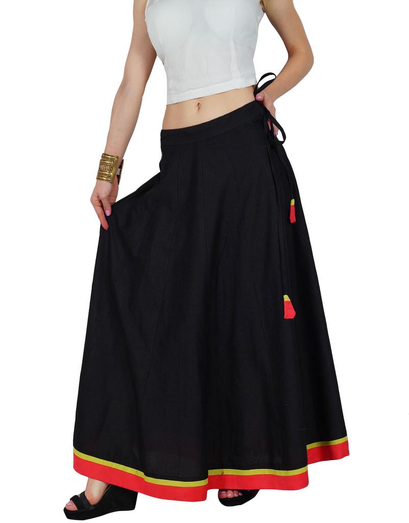Bimba Women Long Boho Maxi Skirt Cotton Flared Skirts With Drawstring Waist