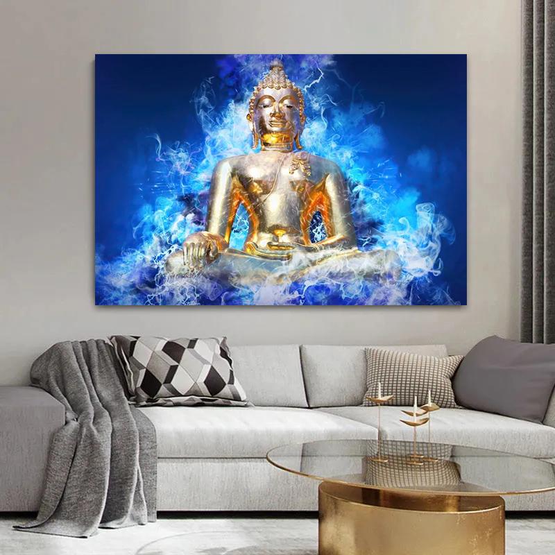 Retro Meditation Buddha Image Oil Painting Buddhist Poster Printing Canvas Wall Art Picture for Living Room Home Decoration