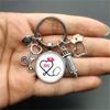 1Pc Nurse Medical Syringe Keychain Glass Key Ring Pendant Stethoscope Pattern Keychain Gift