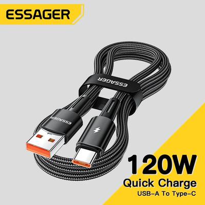 Essager 120 Вт сверхбыстрая зарядка Type-C, 67 Вт, USB-кабель для быстрой зарядки 6A для Xiaomi 12Pro Redmi K50 Note 11Pro Black Shark 5Pro