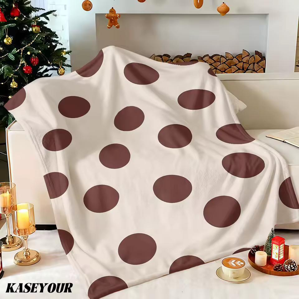 Brown Toned Polka Dots Winter Summer Flannel Blanket Throw Fleece Soft Fuzzy Plush Cozy Fleece Blankets for Sofa Ideal Gifts