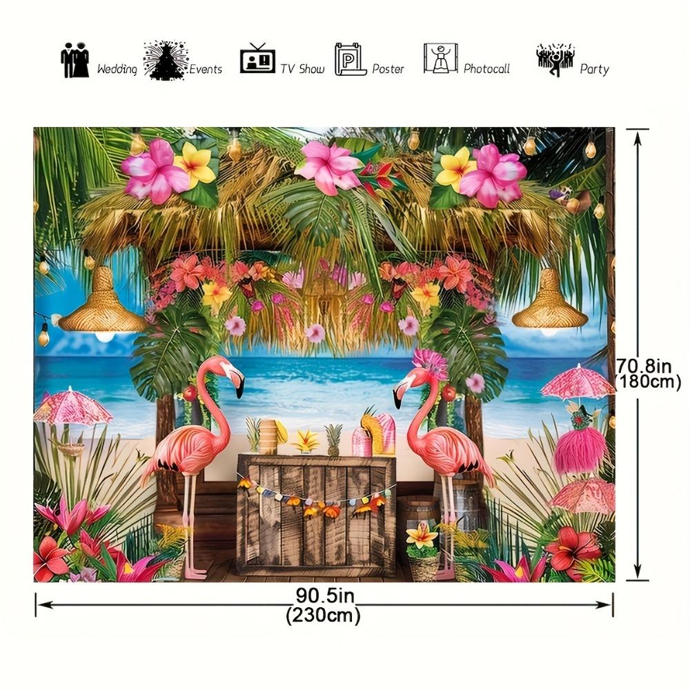 1 piece of vibrant Hawaiian beach background - Tropical Tiki Bar Lua party photo background beach event background