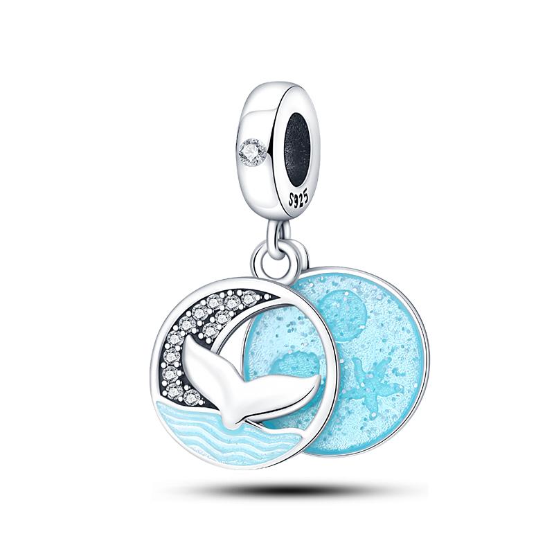 Лето S925 серебряный цвет ракушка жемчуг рыбий хвост светящийся океан серии Подвески бусины подходят S925 оригинальные браслеты DIY ювелирные изделия