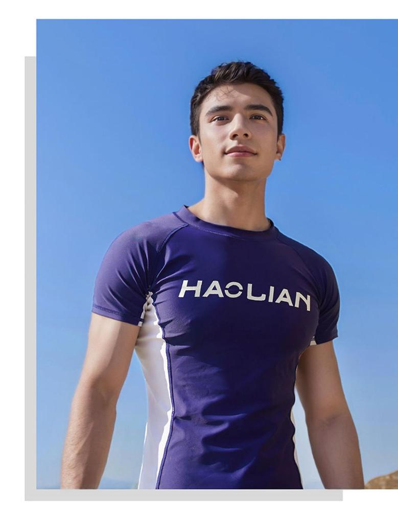 Men's Quick-Dry Split Set: Sun Protection Short Sleeve Swimsuit for Global Market