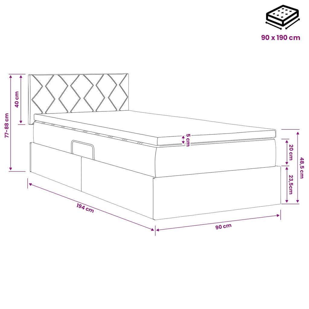 LED Storage Bed with Mattress Black 90 x 190 cm Velvet