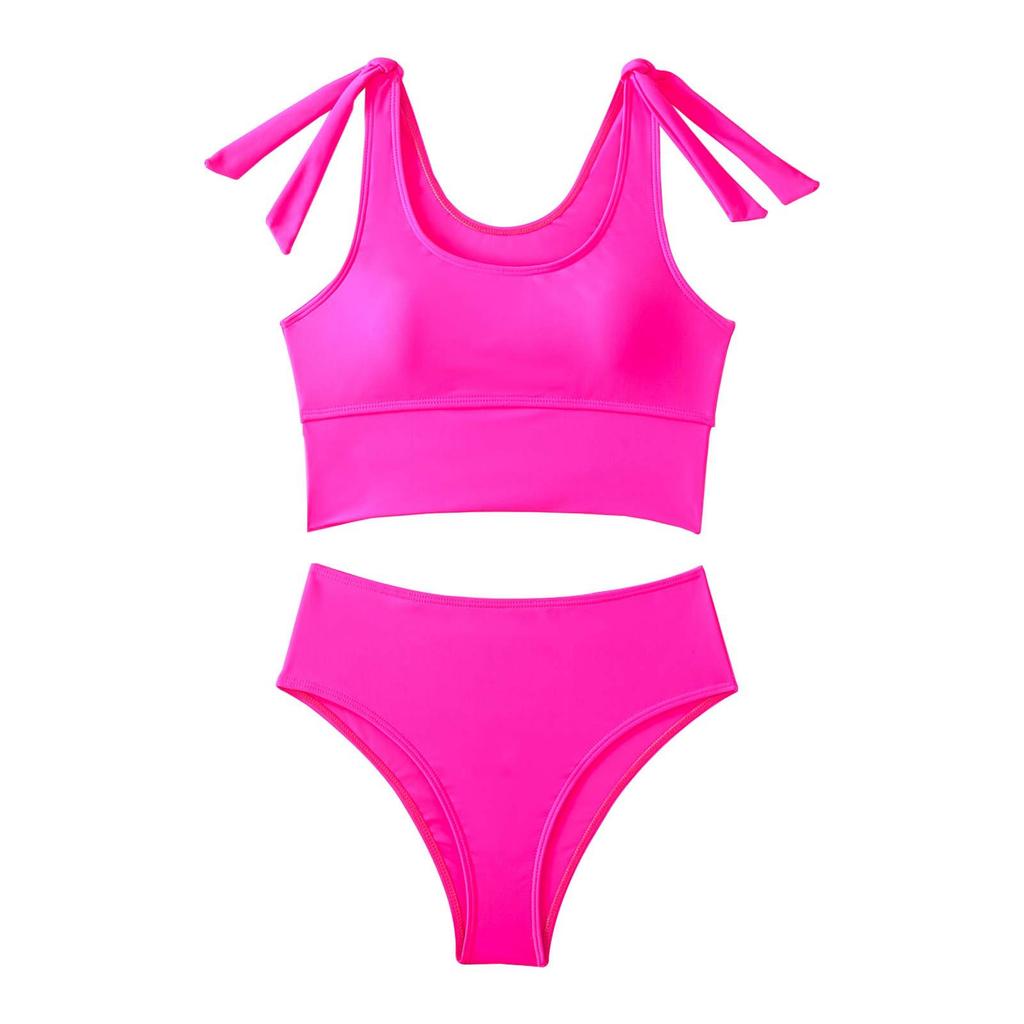 Женский купальник, однотонный модный бикини, сексуальный, с высокой талией, спортивный, из двух частей, комплект бикини, шорты, женский купальник, короткий
