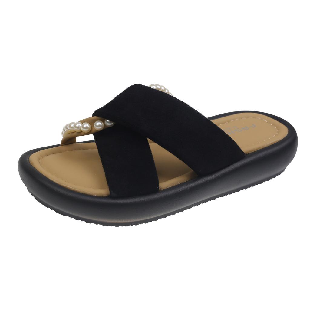 Женские тапочки в стиле феи на толстой подошве, лето 2025, новые модные босоножки с открытым носком, украшенные бисером