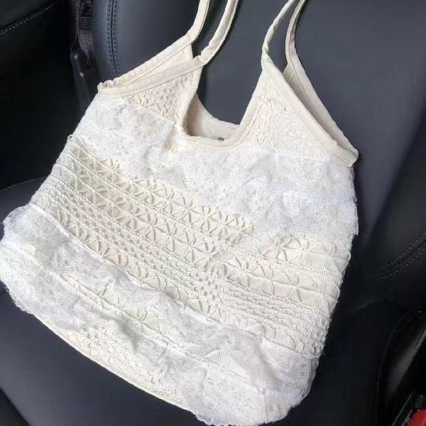 Lace Flowers Women Shoulder Bag Thin Polyester Ladies Shopping Handbags Solid Color Girs Book Bags Casual Female Travel Tote