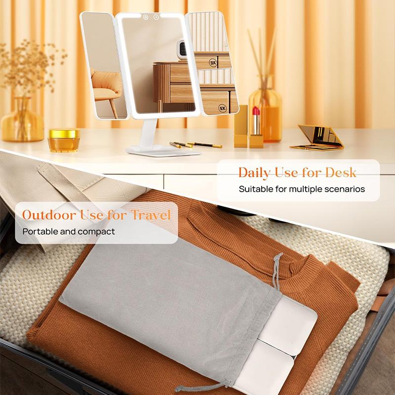 Портативное светодиодное зеркало для макияжа с мини-складным 2-кратным, 3-кратным, 10-кратным увеличением с сенсорным управлением, подсветкой, зеркало для макияжа