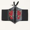 "Women's Fashion Embroidered Rose Wide Waist Belt with Elastic Dress"