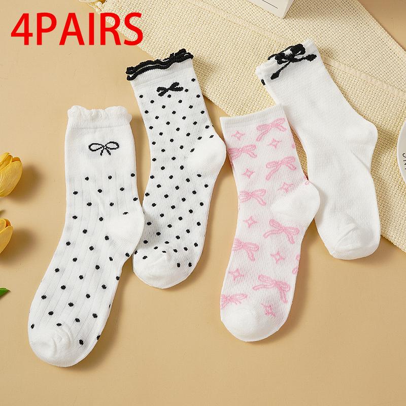 1/4 пары женских хлопковых носков Весна и Осень Носки с бантом Удобные Однотонные