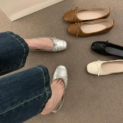 С юбкой в стиле феи, серебристые, мягкие, кожаные, с мягкой подошвой, туфли бабушки с одной педалью, легкие балетки, нежные вечерние туфли