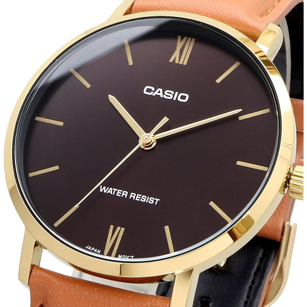 Casio MTP-VT01GL-5B Кварцевые мужские часы Золотистый Коричневый Кожаный ремешок Импортная модель