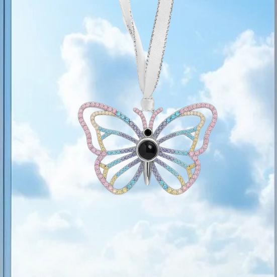 Metal Projection Pendant Christmas Angel Ornament Rhinestone Bird Butterfly Decoration Memory Keepsake Gift for Family Friends Couples Pet Owners
