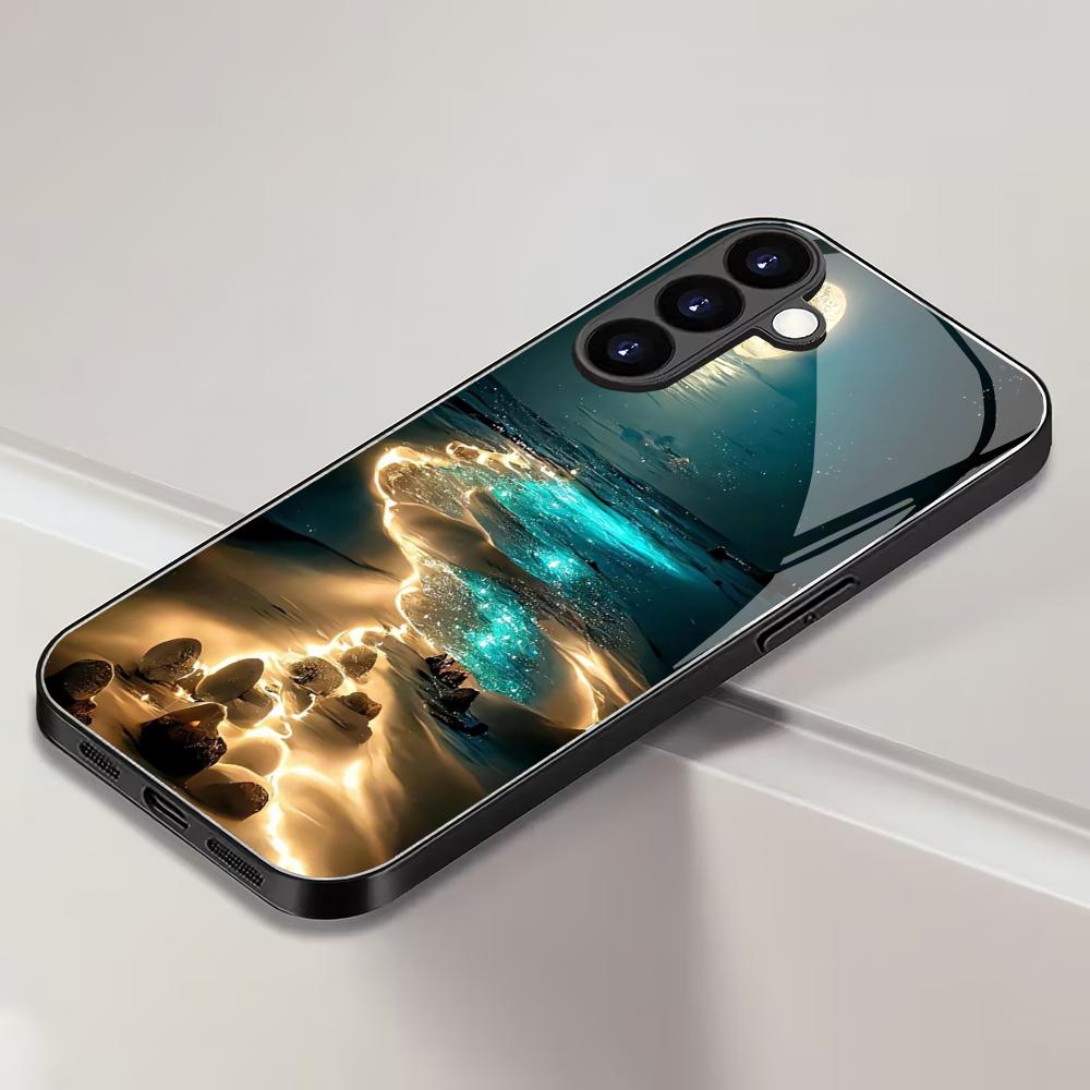 Закаленное стекло с рисунком пляжа для телефона, подходит для Samsung Galaxy S26 S25 S24 S23 S22 S20 FE/Ultra/Plus5G, противоударная задняя крышка