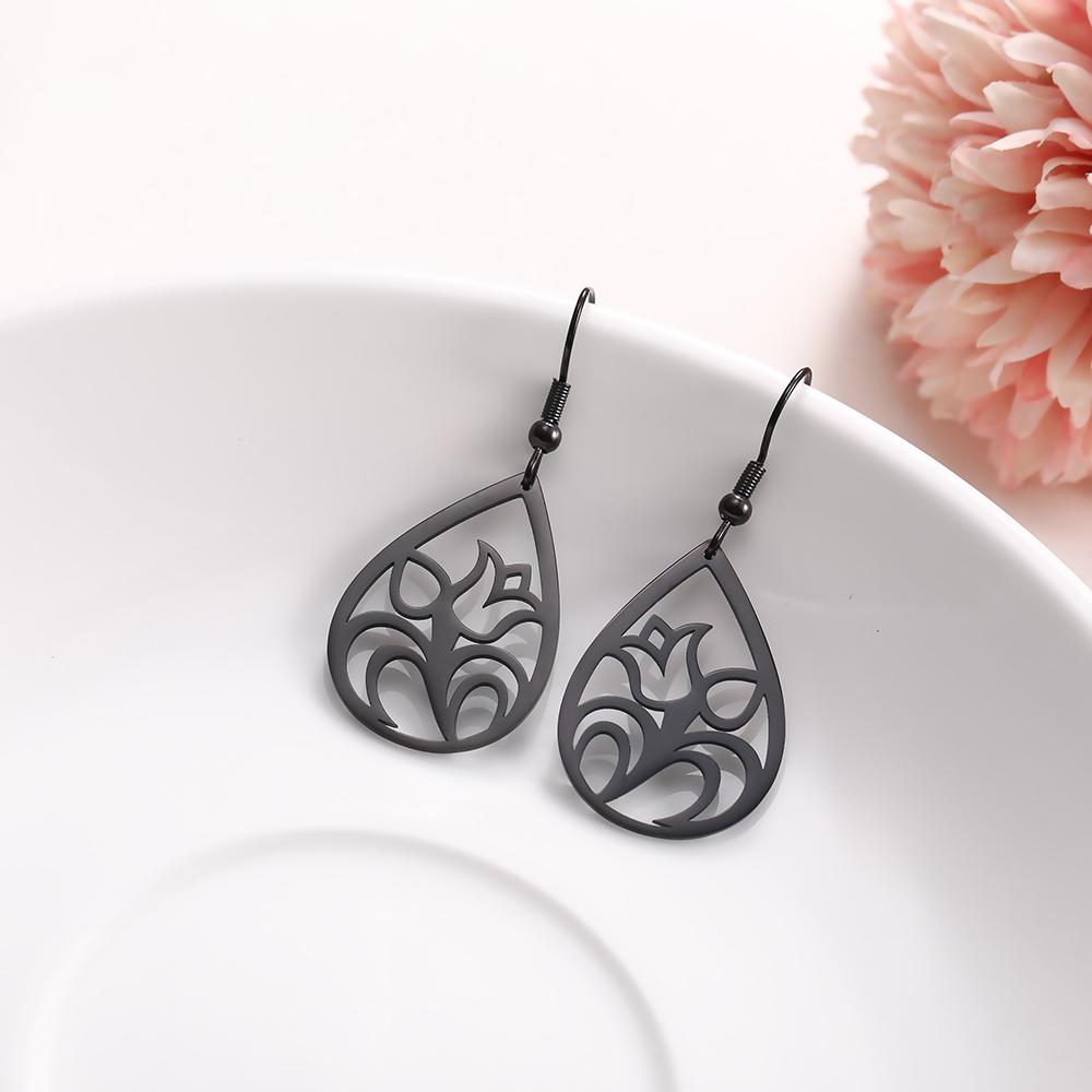 Vintage Hollow Women‘s Flower Earrings Jewelry Stainless Steel Water Drop Shape Geometric Earring