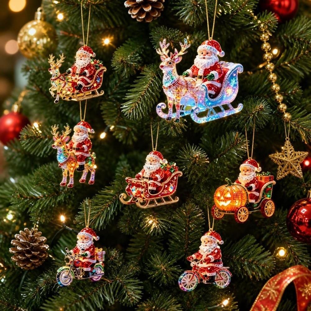 Acrylic Santa Claus Ornaments 2D Flat Christmas Decor Unique Christmas Tree Ornaments Party