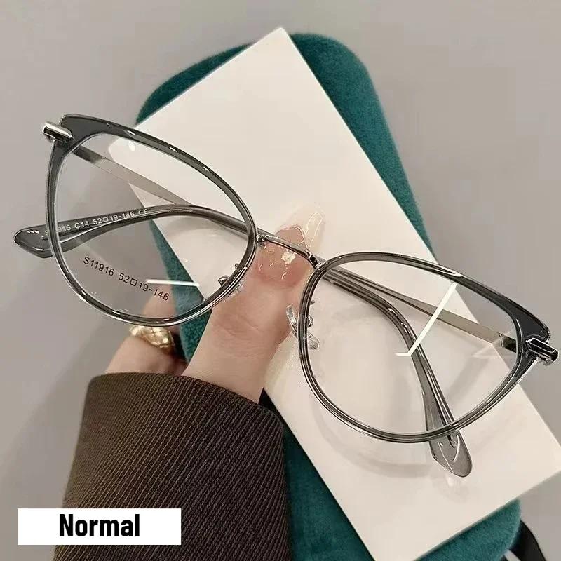 Simplicity Retro Cat Eye Light-sensitive Reading Glasses Fashionable Unisex Anti-Blue Light Far Sight Eyeglasses 0 To +4.0