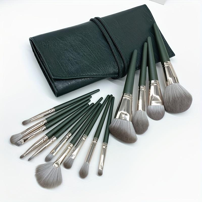 14Pcs Pro Makeup Brush Set - Soft Nylon Bristle Resin Rod Palm Brush Design for Flawless Foundation Eye Shadow Brow Application