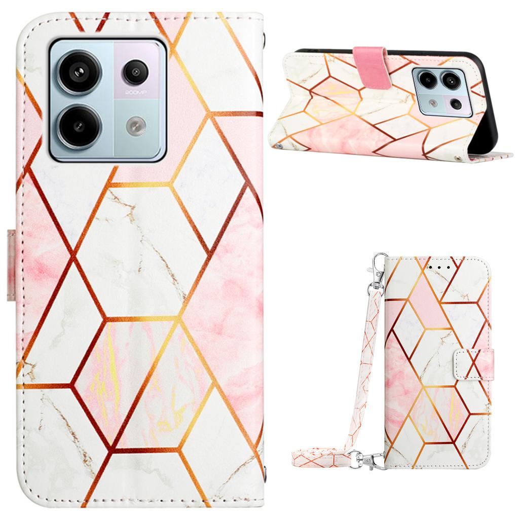 For Xiaomi Redmi Note 13 Pro 5G/Poco X6 5G Leather Case with Shoulder Strap Marble Pattern Phone Stand Cover