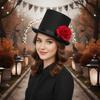 Classic Black Rose Gentleman Cap Vibrant Red Magician Fedora Headwear  Drama Actors