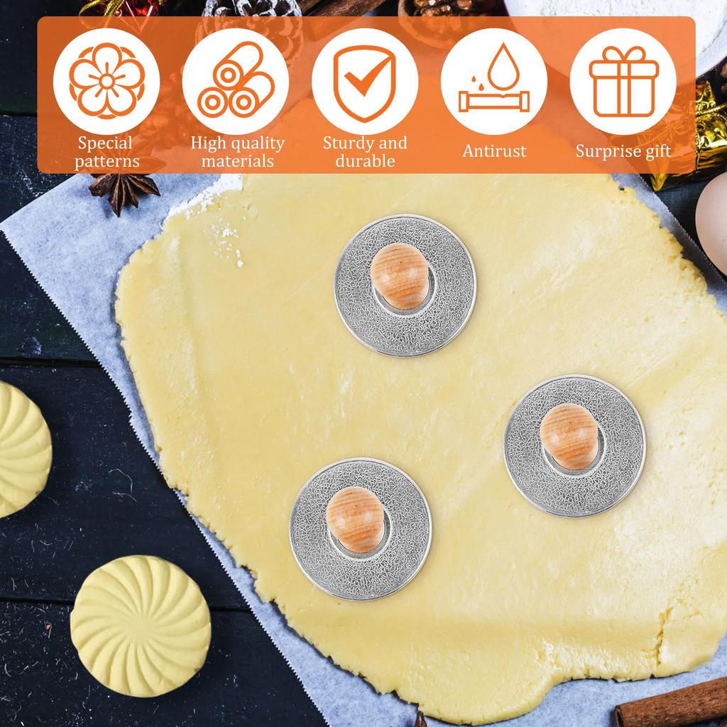 Штампы для печенья из цинкового сплава, 3-дюймовая круглая пресс-форма, форма для печенья с деревянной ручкой, принадлежности для украшения для выпечки своими руками, торта, выпечки