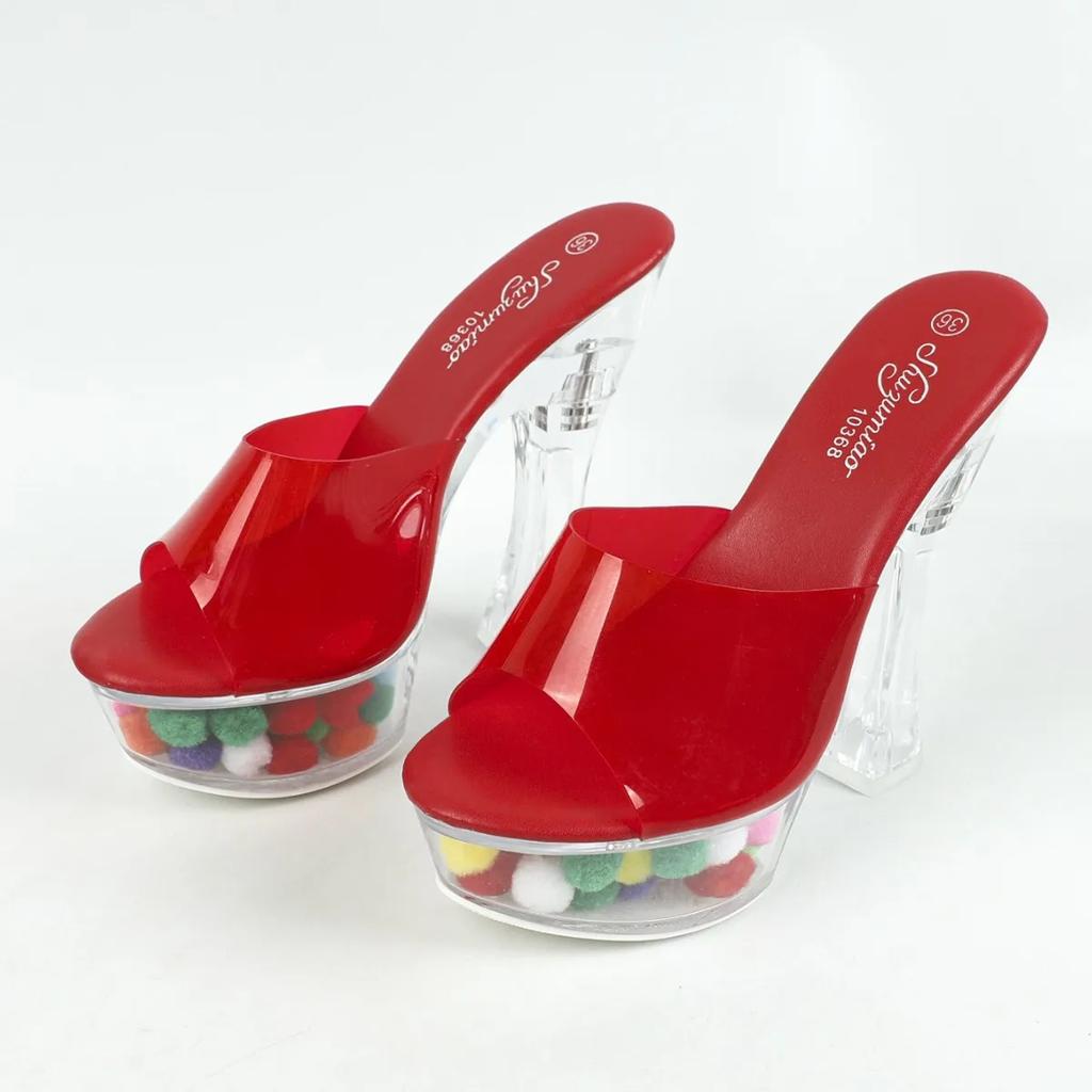Модные летние прозрачные ПВХ 14 см толстые туфли на высоком каблуке на платформе - женские модные сексуальные сандалии для вечеринок с водонепроницаемой подошвой