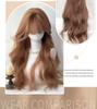 Champagne Color Long Curly Wig with Air Bangs - Korean Style for Women