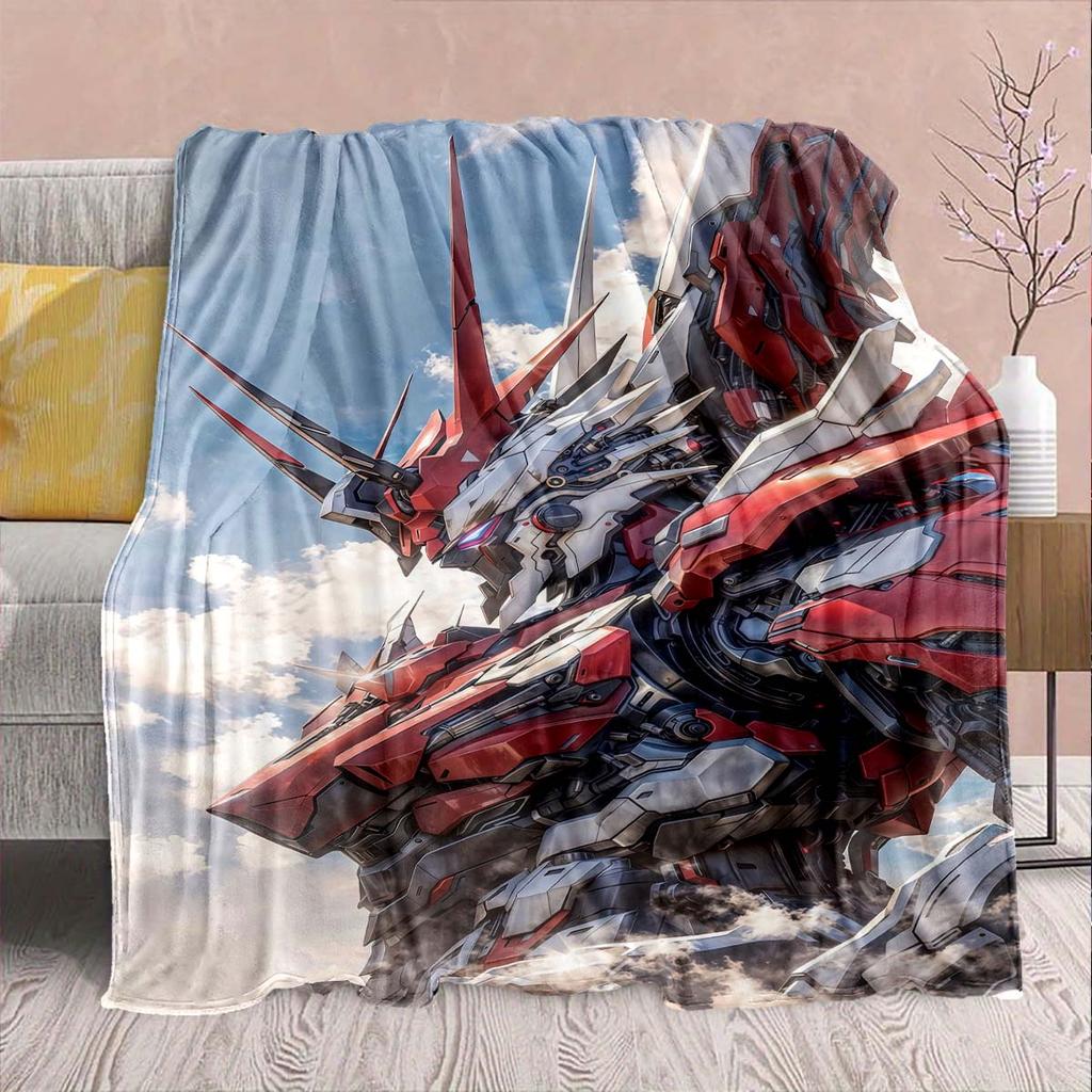 Gundam Anime Flannel Blanket - Soft Warm Perfect for Sofa, Bedding Camping Travel Office Home Decor -QJY