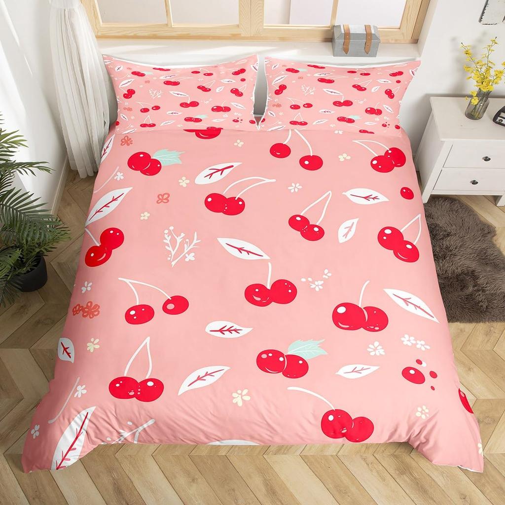 Детские вишневые комплекты пододеяльников размера «Квин» и «Кинг» с вишневым узором, милый фруктовый комплект постельного белья, пододеяльник без наполнителя, легкий пуховый