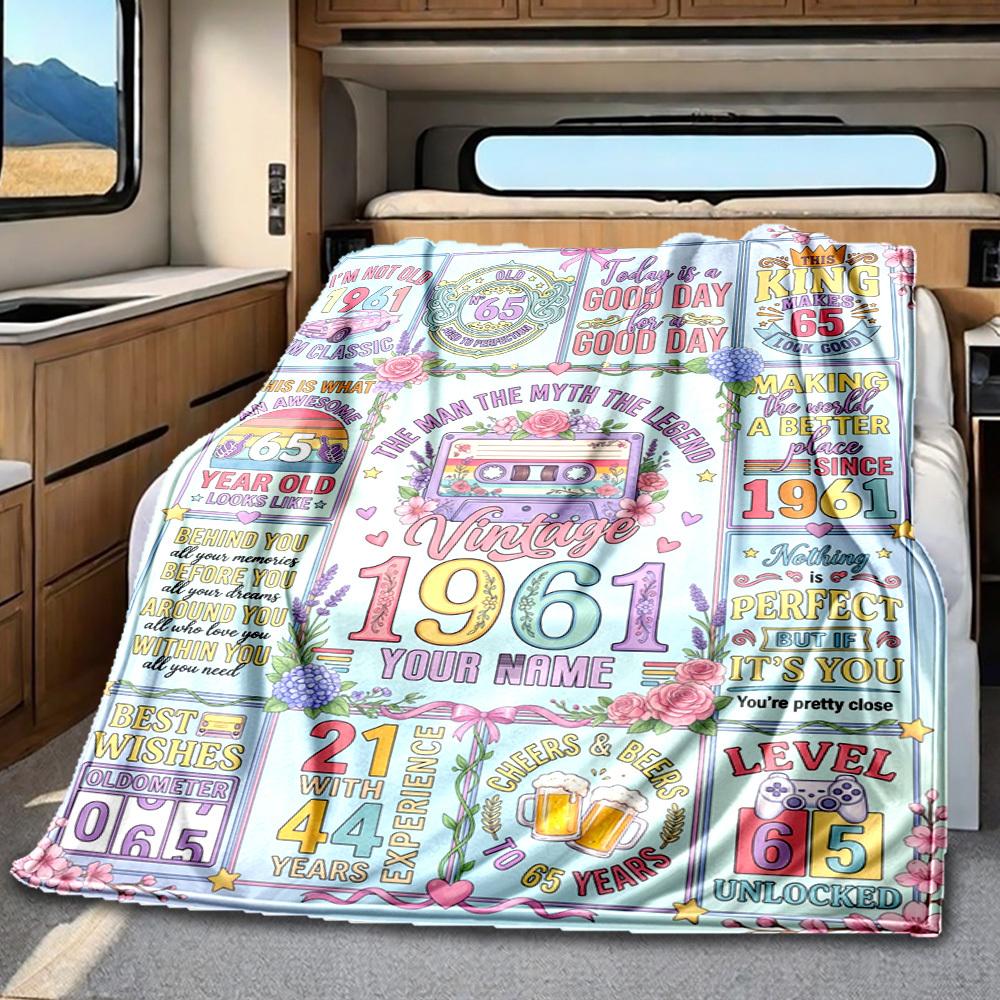 Elegant Butterfly And Floral 65Th Birthday Celebration Blanket Personalized Name Soft Comfortable Stylish Blanket Car Blanket Perfect For Travel