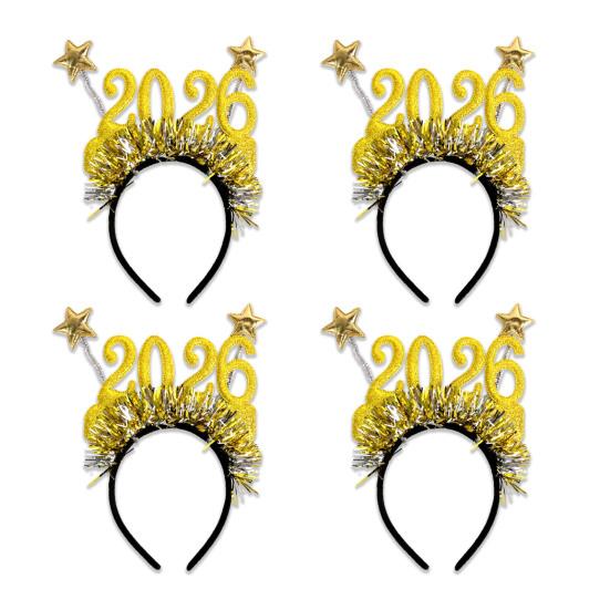 4 шт. Повязка на голову с украшением в виде снежинки, сверкающая цифра 2026, обруч для волос, очки, праздничный аксессуар для рождественской вечеринки