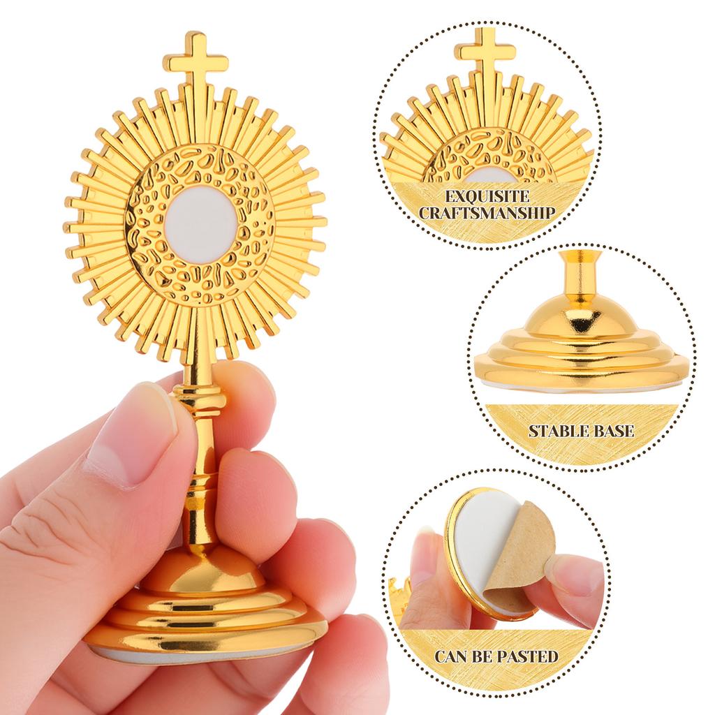2Pcs Brass Metal Standing Crucifix Cross for Home Decor Catholic Church Prayer Tabletop Display Religious Christian Ornament
