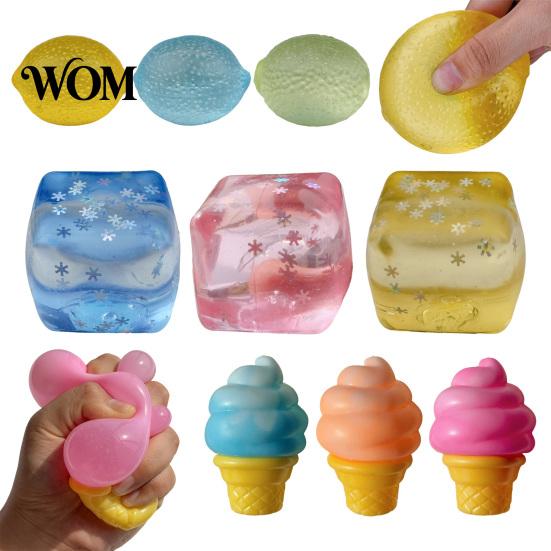 Soft Stress Ball Transparent Lemon Squeeze Toy, Relief Jellyfish Ice Cream Anxiety Toy Clear Cube Sensory for Kids Adults Reduction