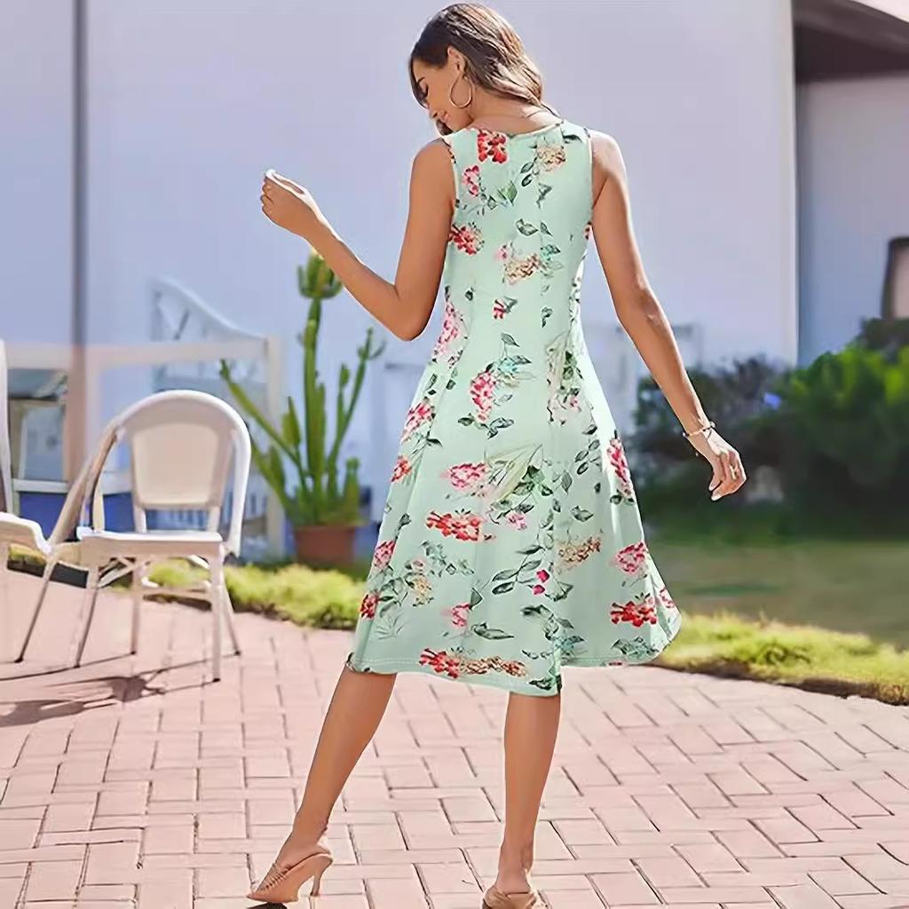 GMXIA Модное элегантное многоцветное принтованное женское платье-топ с круглым вырезом и цифровой печатью