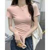 Bow Embroidered Short-sleeved T-shirt Women's Summer New Slim-fit Front Shoulder Sweet and Spicy Student Crew Neck Bottoming Top