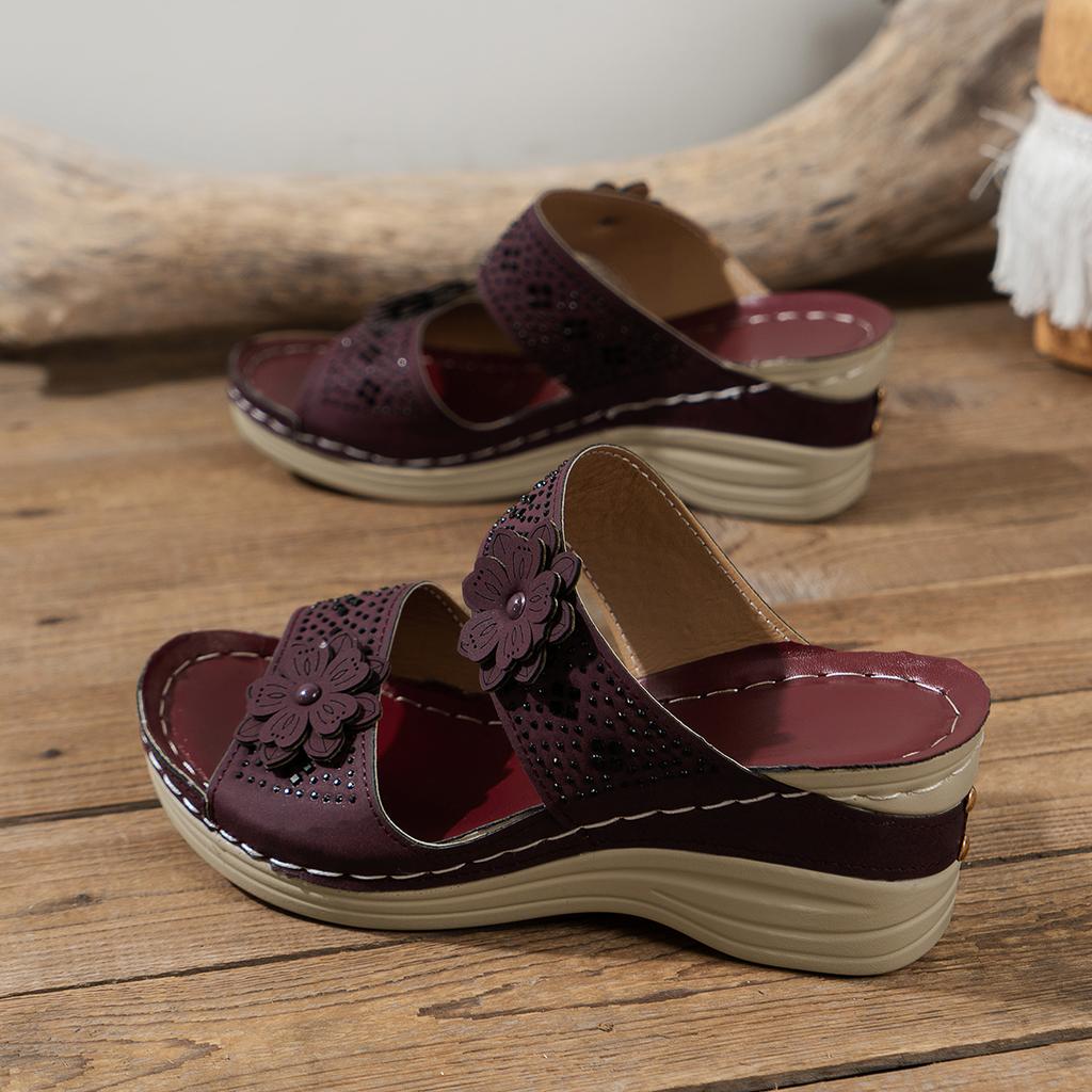 Женские тапочки больших размеров, женская обувь, римские сандалии в стиле ретро, ​​женские повседневные сандалии на танкетке с цветочным принтом, тапочки на платформе