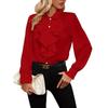 Women's Loose Casual Solid Color Ruffle Edge Shirt Long Sleeved Shirt Fashionable Shirt