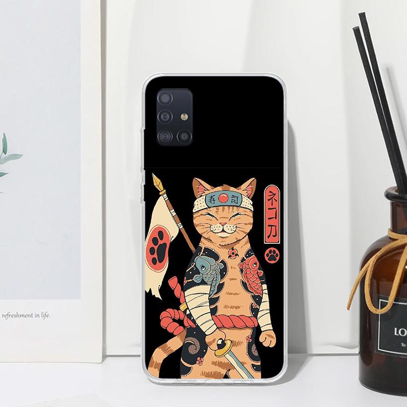 Ramen Sushi Samurai Tattoo Cat Phone Case For Samsung Galaxy A52 A42 A32 A22 A12 A02S A72 A51 A50S A41 A31 A21S A71 A40 A30S A20