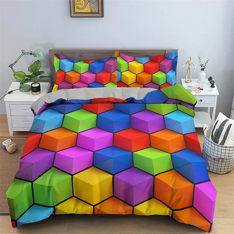 Geometric Duvet Cover Microfiber King Queen Full Twin Bedding Set For Kids Teen Adult Bedroom Decor Abstract Pattern Quilt Cover
