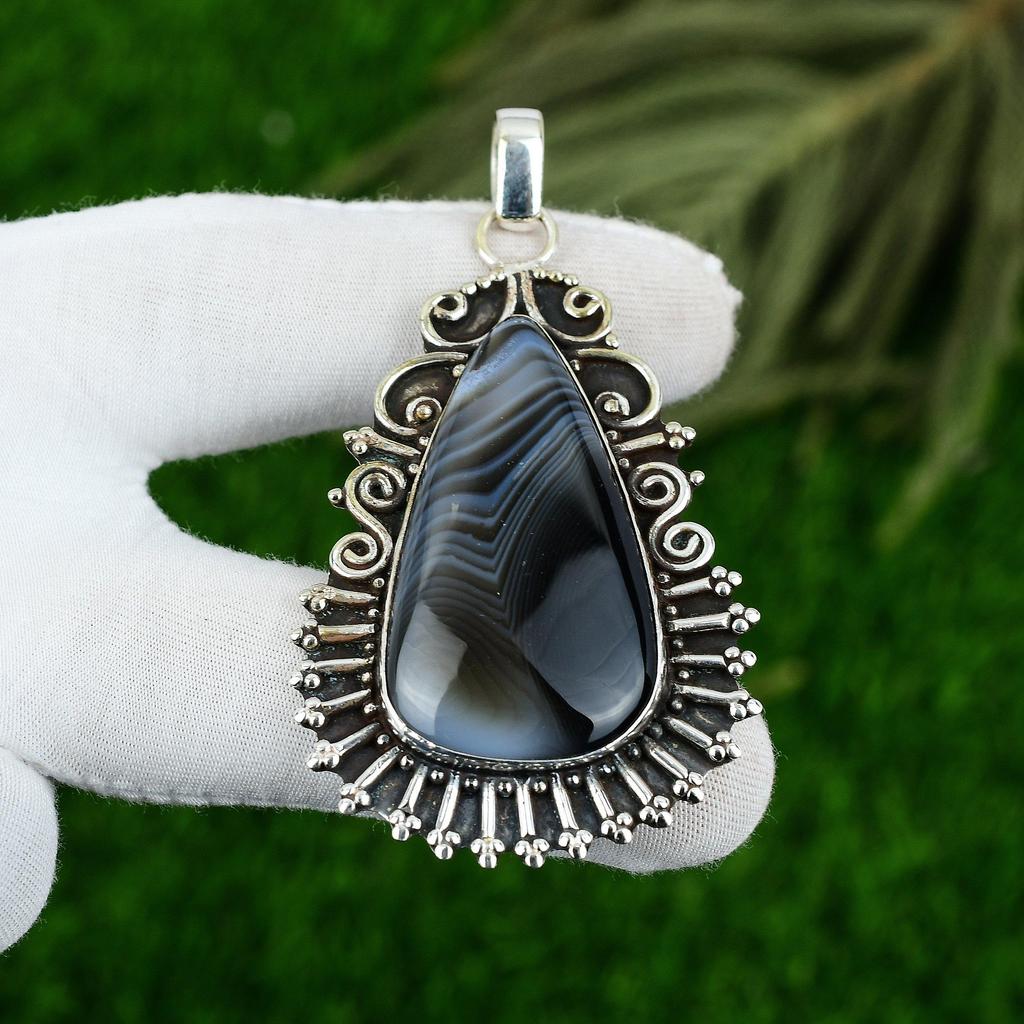 Botswana Agate Stone 925 Sterling Silver Sister Trendy Wedding Pendant Jewelry