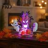 Creative Gothic Style Night Lamp Animated Seesaw Ghost Light, USB Powered 3D Cute LED Small Light for Hallway with Spooky Tree And Pumpkin Design,