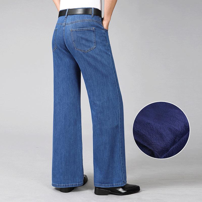 Winter Fleece Thickened Stretch Loose Jeans Classic Design of High-waisted Flared Jeans