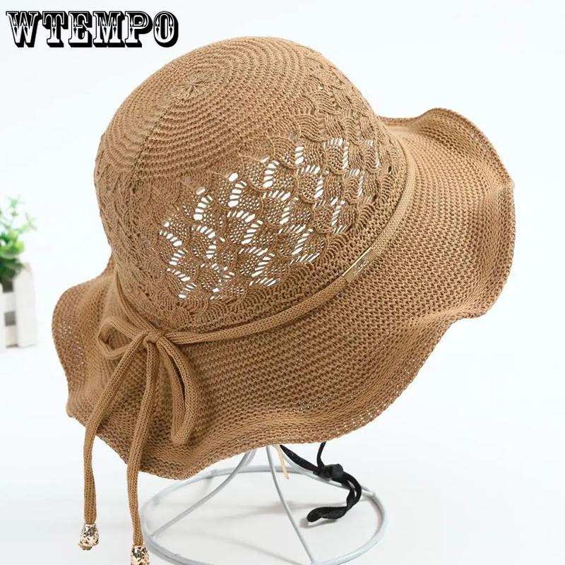 WTEMPO Women Summer Sun Hatd Simple Solid Color Bow Shading Hats Foldable Sunscreen Vacation Versatile Cool Hats