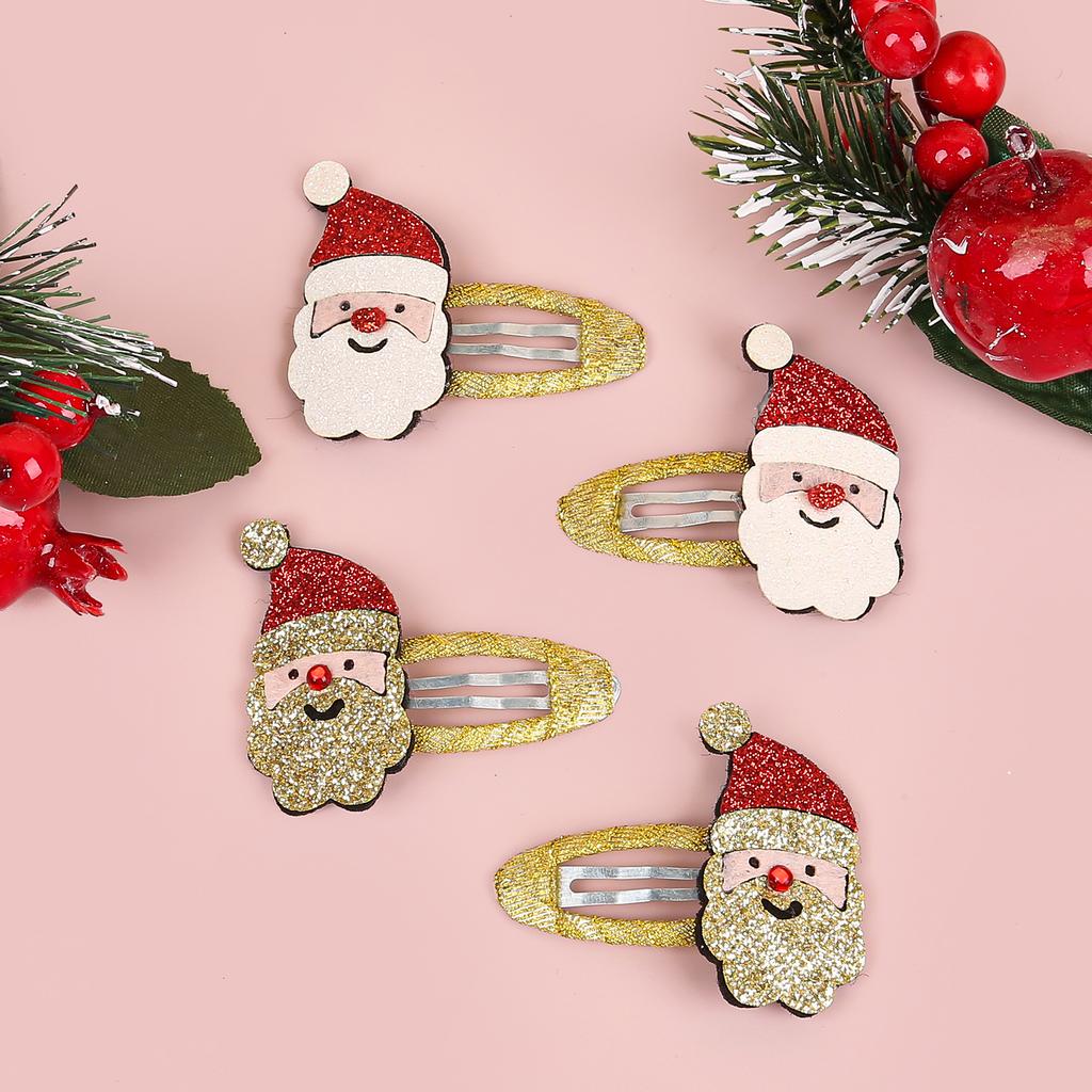 4/12Pcs Girls Christmas Hair Clips Glitter BB Hairpin Cartoon Hairclip Santa Claus Barrette Clips for Kids Hair Accessories