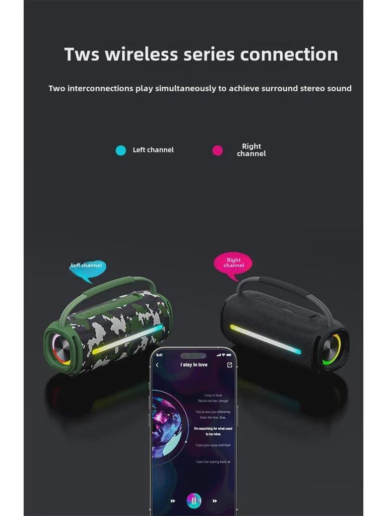 Портативный водонепроницаемый Bluetooth-динамик IPX6, сабвуфер высокой мощности 20 Вт с USB и слотами для карт для использования на открытом воздухе