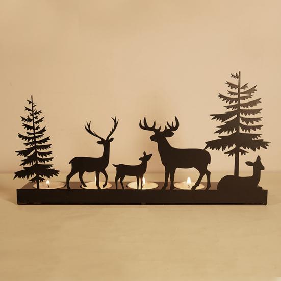 Christmas Forest Deer Candle Holder Iron Tree Deer Silhouette Candle Stand Candlestick Home Office Holiday Party Table Centerpiece Decoration