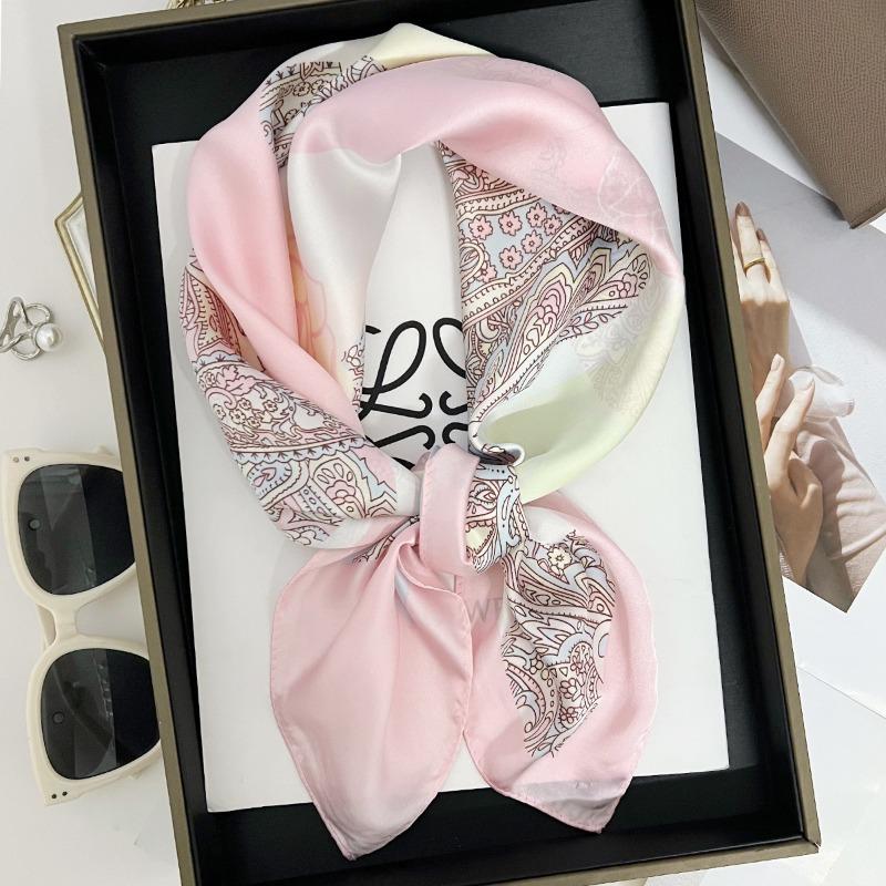 68cm Women Silk Scarf with Cashew Flower Rose Pattern Simulated Silk Fresh Elegant Versatile Square Fashion Decorative Accessory
